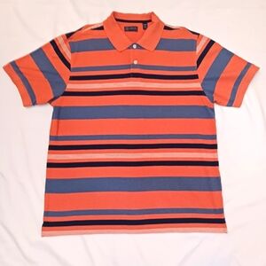 Arrow Orange, Grey, Black & White Striped Short Sleeve Polo Shirt.